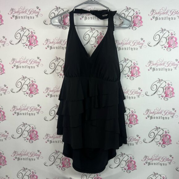 Tankini ruffle frilly tank top swim suit top Elegant Black Halter - Picture 1 of 7
